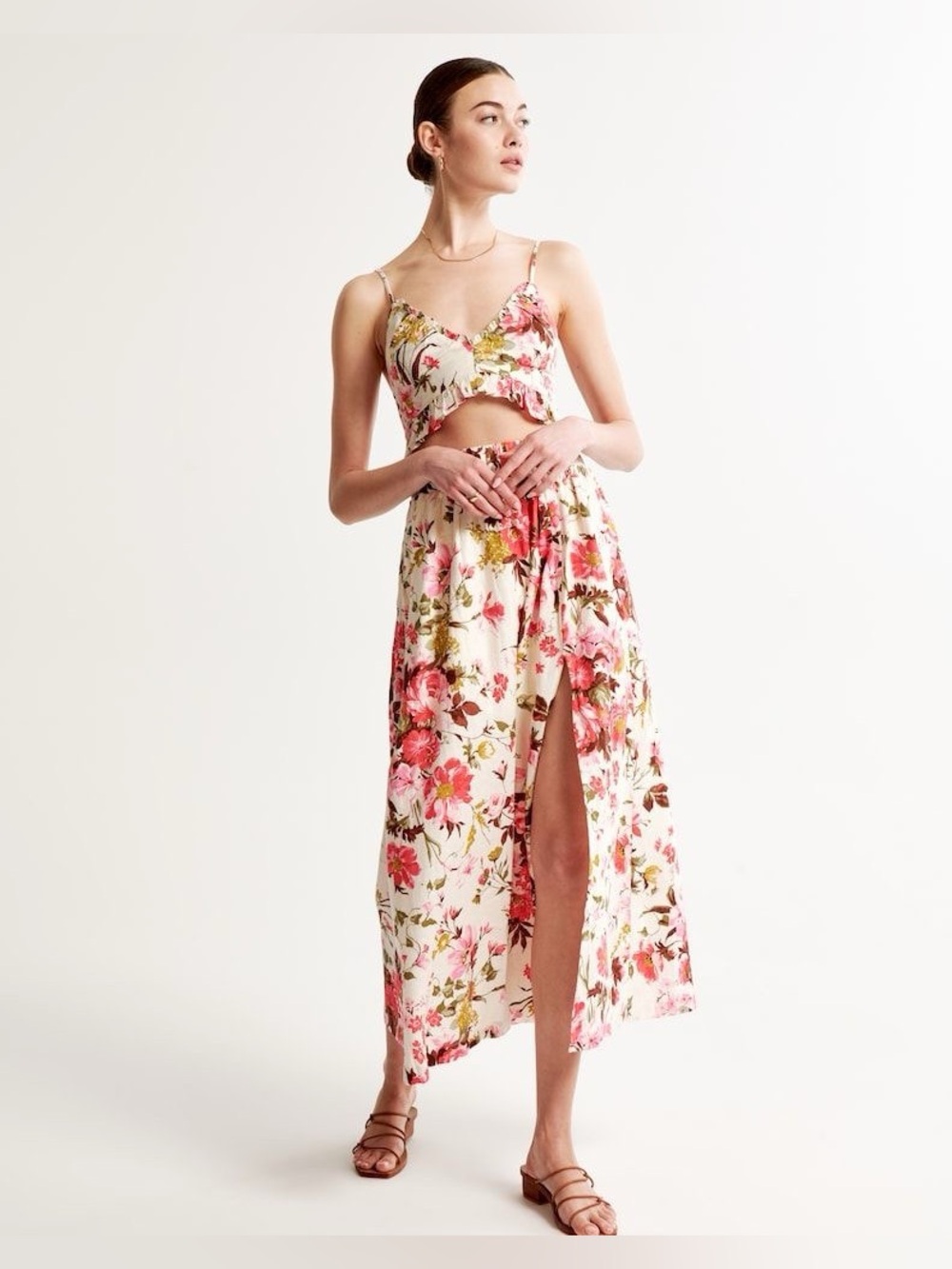 Abercrombie & Fitch Cream Floral Maxi Skirt with Pink Flowers - Picture 2 of 10
